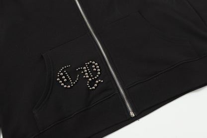 Chrome Hearts Rhinestone Cross Hoodie - Black Gothic Streetwear Sweatshirt 2633