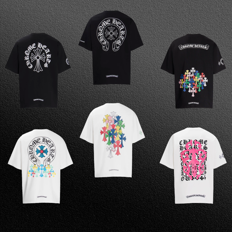 Chrome Hearts Multi-Design Gothic Cross & Horseshoe Graphic T-Shirts (Black/White)