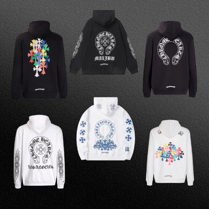 Chrome Hearts Multi-Cross & Horseshoe Logo Graphic Hoodies (Black/White)