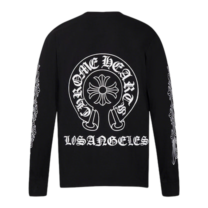 Chrome Hearts Gothic Cross & Graphic Print Long-Sleeve Crewneck Sweatshirts (Black/White)