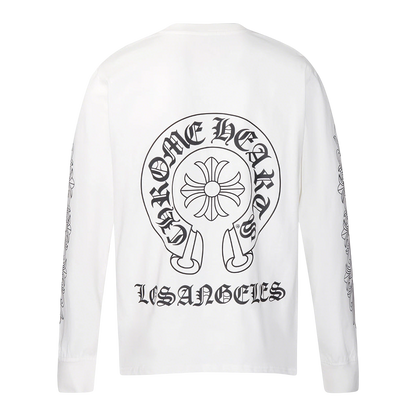 Chrome Hearts Gothic Cross & Graphic Print Long-Sleeve Crewneck Sweatshirts (Black/White)