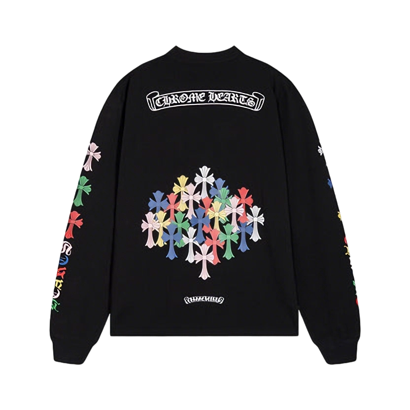 Chrome Hearts Gothic Cross & Graphic Print Long-Sleeve Crewneck Sweatshirts (Black/White)