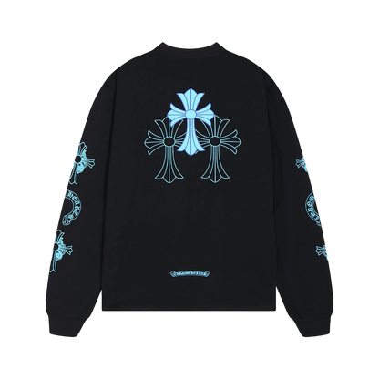 Chrome Hearts Gothic Cross & Graphic Print Long-Sleeve Crewneck Sweatshirts (Black/White)