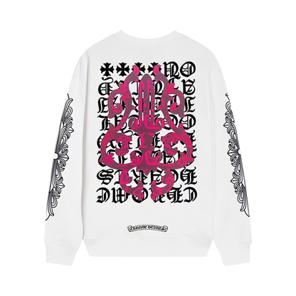 Chrome Hearts Gothic Cross & Graphic Print Long-Sleeve Crewneck Sweatshirts (Black/White)