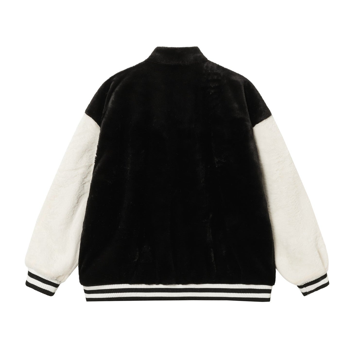 Chrome Hearts Faux Fur Cross Varsity Jacket - Black White Gothic Streetwear 035