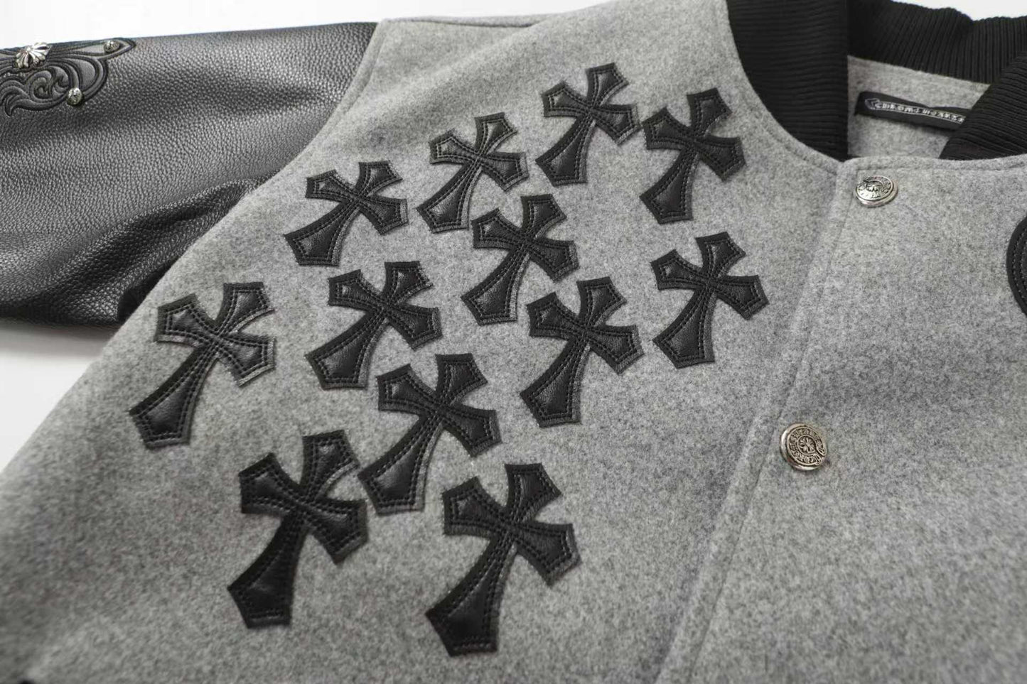 Chrome Hearts Multi Cross Varsity Jacket - Grey Black Street Jacket 2215