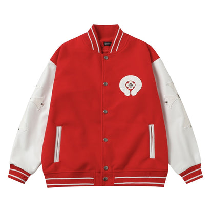Chrome Hearts Red Cross Varsity Jacket - White Sleeve Gothic Street Baseball Coat D68