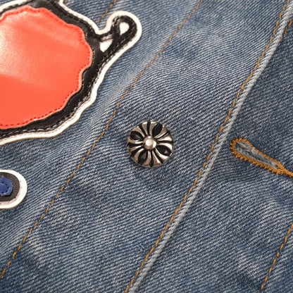 Chrome Hearts Patchwork Denim Jacket - Vintage Blue Gothic Street Jacket 0789